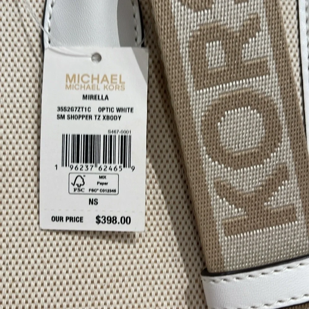 Michael Kors Mirella Small Shopper Top Zip Logo Crossbody XBODY Optic White  NW